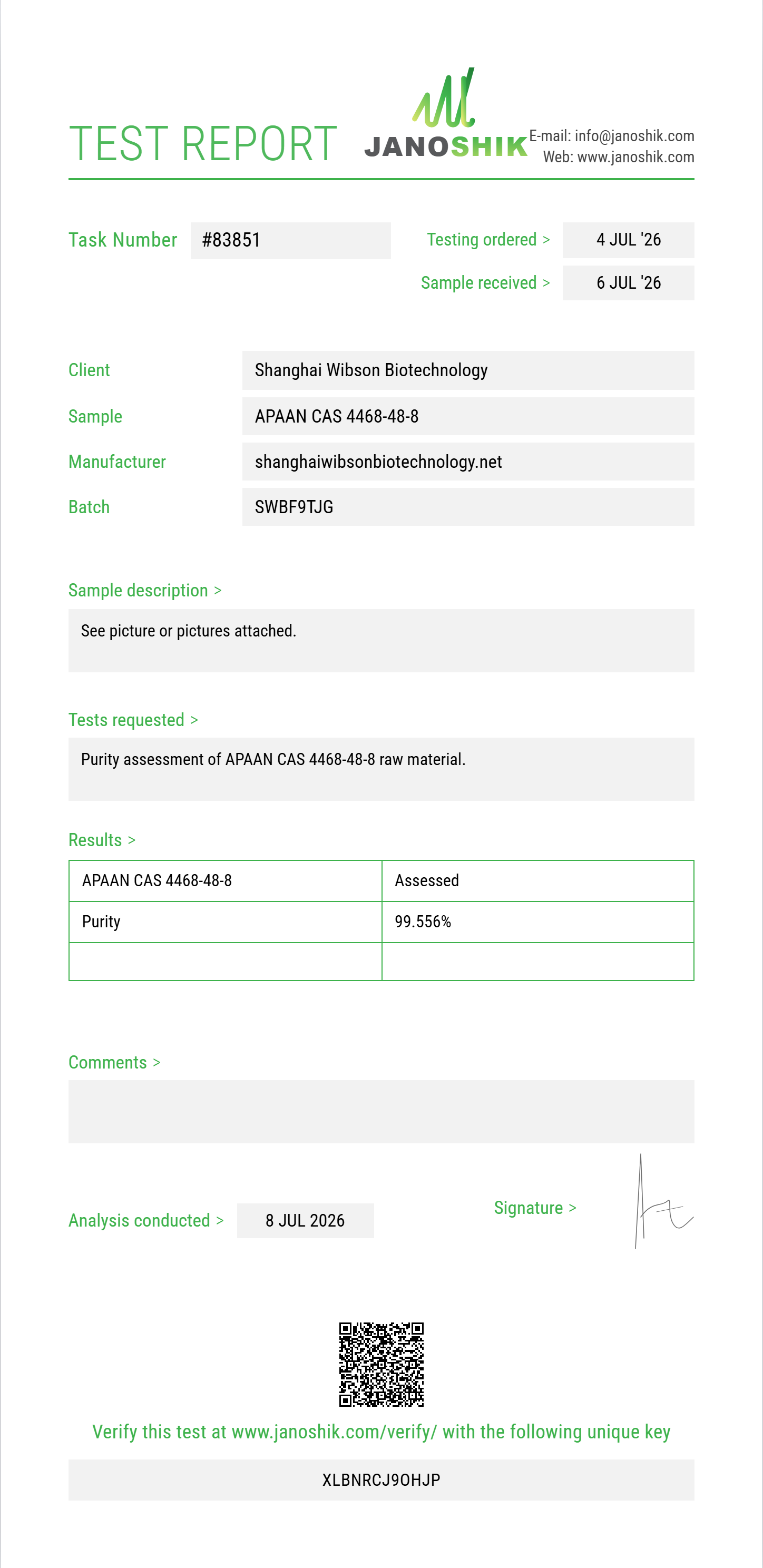 APAAN (alpha-phenylacetoacetonitrile) CAS 4468-48-8 Purity (HPLC) report by Janoshik Analytical