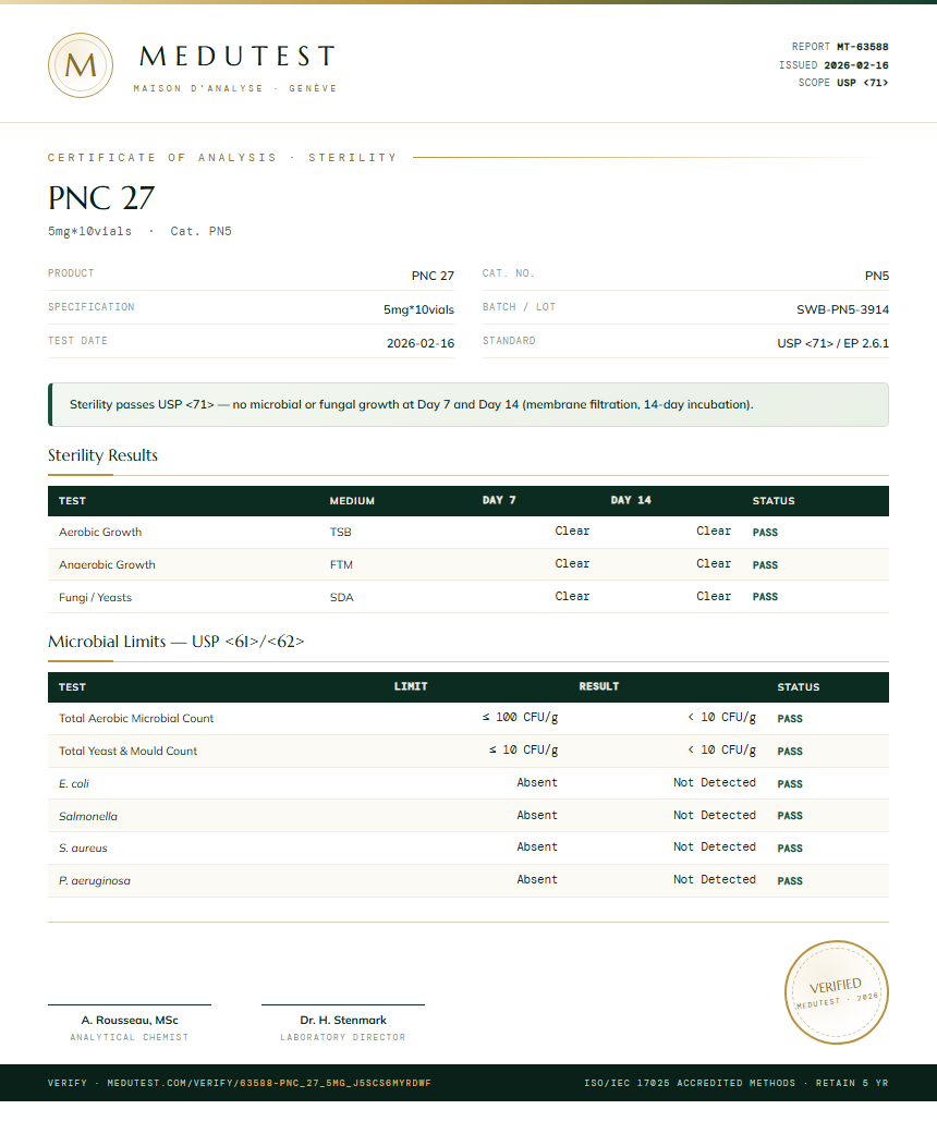 PNC 27 Sterility report by Medutest